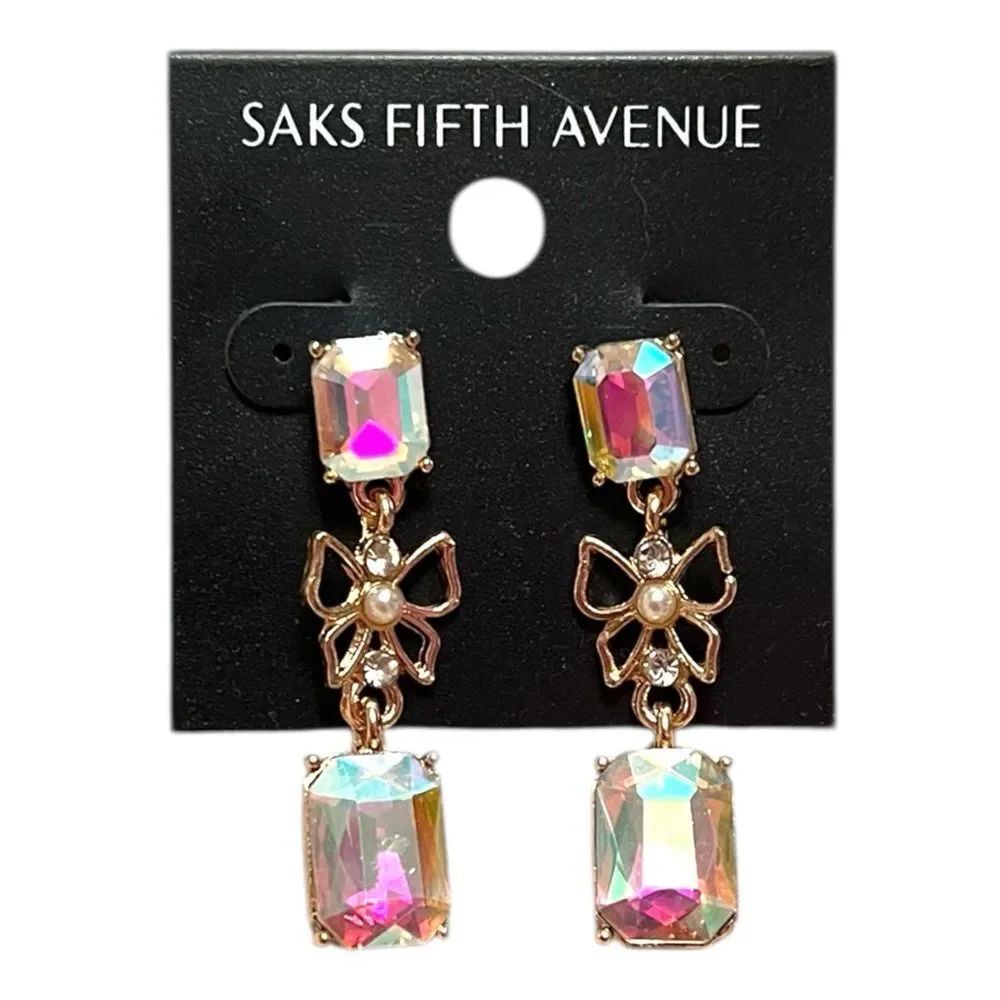 💎2/$30💎 Saks Fifth Avenue Iridescent Crystal Bow Drop Earrings